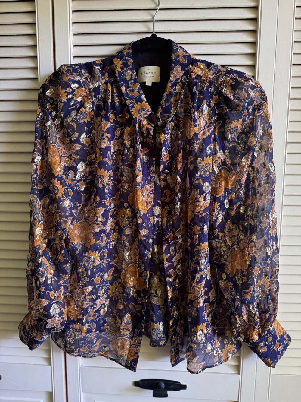 Sézane Pierro Shirt in Artemis Print Floral Lurex Size 36